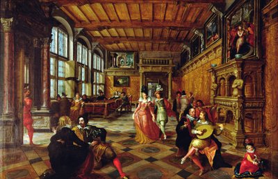 Scena di un ballo in un interno fiammingo da Hans or Jan Vredeman de Vries