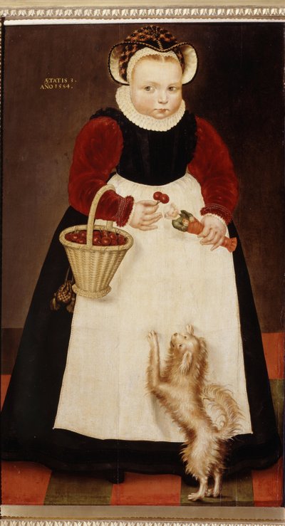 Ritratto di una bambina con un cesto di ciliegie e una bambola da Hans the Elder Bock