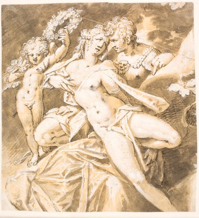 Danese: Marte che accarezza Venere; sinistra. un Cupido che le porge una corona di fiori da Hans von Aachen