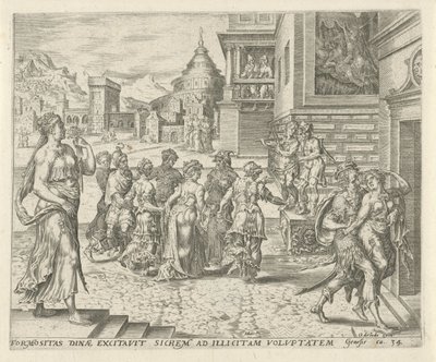 Dina sopraffatta e violentata da Sichem (Storia di Dina e Sichem, serie) da Harmen Jansz Muller