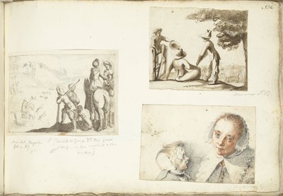 Cacciatori con falchi, pastorelli e donna con bambino da Harmen ter Borch
