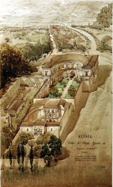 Vista prospettica della Villa di Papa Giulio a Roma da Harold Chalton Bradshaw