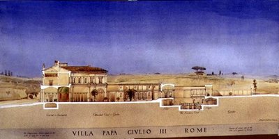 Veduta del Cortile Colonnato e Giardino della Villa di Papa Giulio a Roma da Harold Chalton Bradshaw