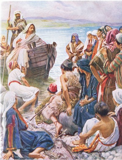 Cristo che predica dalla barca, illustrazione da Harold Copping Pictures: The Crown Series, c.1920s da Harold Copping