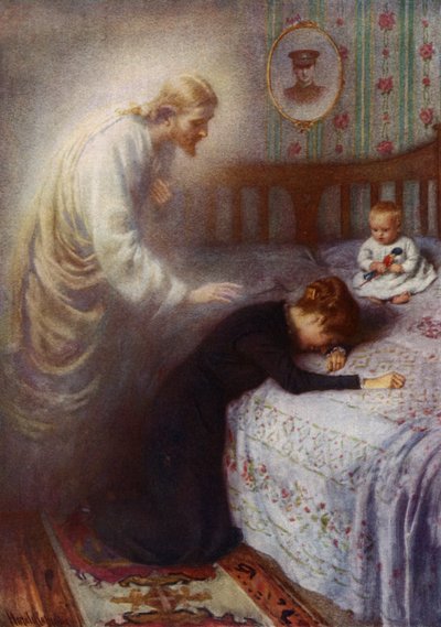 Cristo il Consolatore: Gesù consola una vedova di guerra britannica da Harold Copping