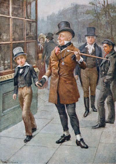 Mr Micawber conduce David a casa, illustrazione da 