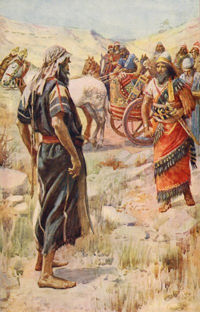 Antico Testamento: Elia e Acab (litografia a colori) da Harold Copping