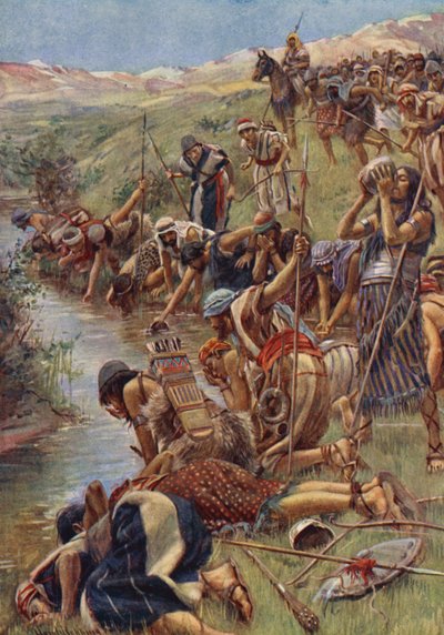 Vecchio Testamento: Gli uomini che lambivano (litografia a colori) da Harold Copping