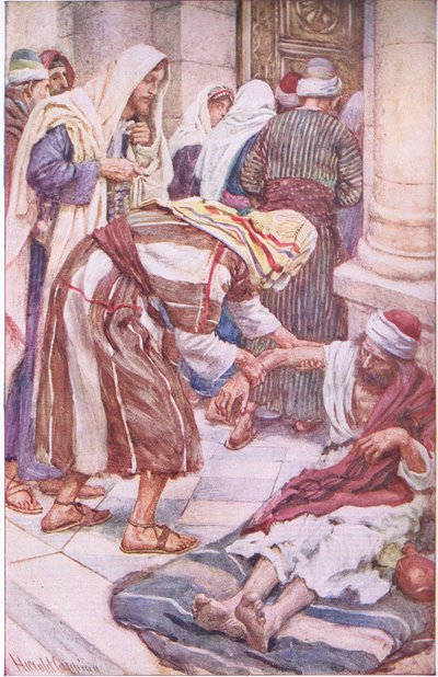 Pietro e Giacomo alla bella porta, illustrazione da Pictures That Teach The Crown Series, 1920 da Harold Copping