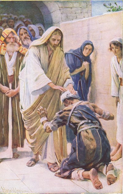 La guarigione del lebbroso, illustrazione da Harold Copping Pictures: The Crown Series, c.1920s da Harold Copping