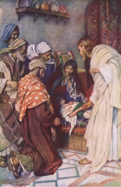 La resurrezione della figlia di Giairo, illustrazione da Harold Copping Pictures: The Crown Series, c.1920s da Harold Copping