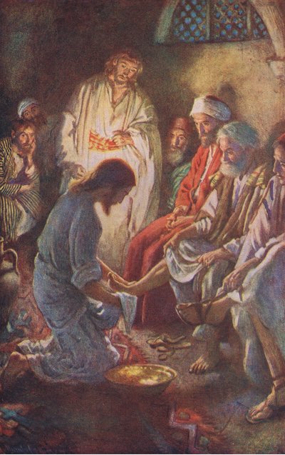 Lavare i piedi dei discepoli, illustrazione da Harold Copping Pictures: The Crown Series, c.1920s da Harold Copping