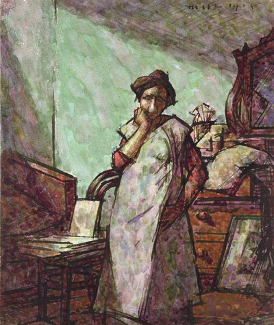 Interno con Mrs Mounter in un camice, 1 dicembre 1918 da Harold Gilman
