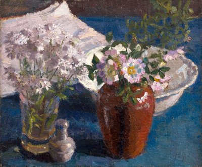 Natura morta: Fiori su un tavolo, 1909 circa (olio su tela) da Harold Gilman