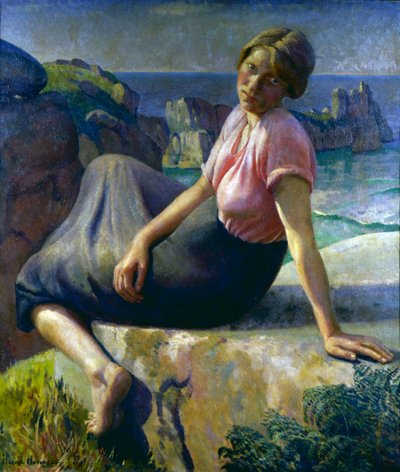 Ragazza su una scogliera da Harold Harvey