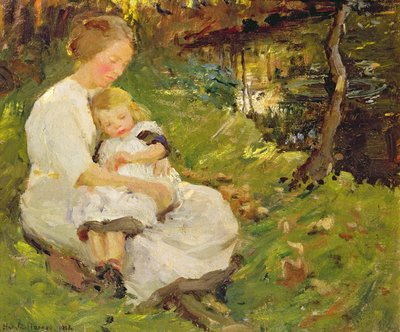 Madre e Bambino in un Paesaggio Boschivo da Harold Harvey