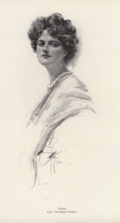 Un personaggio, Sylvia, dal romanzo The Opened Shutters di Clara Louise Burnham da Harrison Fisher