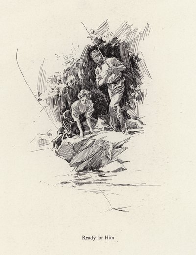 Uomo e donna che pescano in un fiume o ruscello da Harrison Fisher