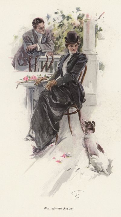 Uomo in attesa di una risposta da una giovane donna da Harrison Fisher