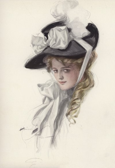Ritratto di una donna con un cappello elegante da Harrison Fisher