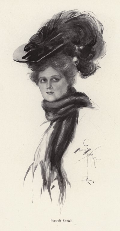 Ritratto di una donna con un grande cappello da Harrison Fisher