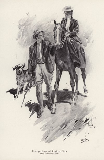 Due personaggi, Penelope Drake e Randolph Shaw dal romanzo, Cowardice Court, di George Barr McCutcheon da Harrison Fisher
