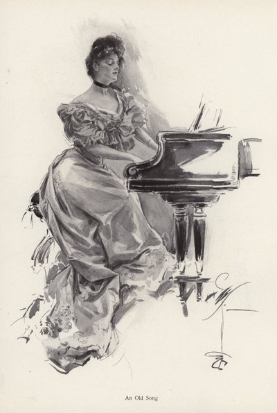 Donna che suona una canzone al pianoforte da Harrison Fisher