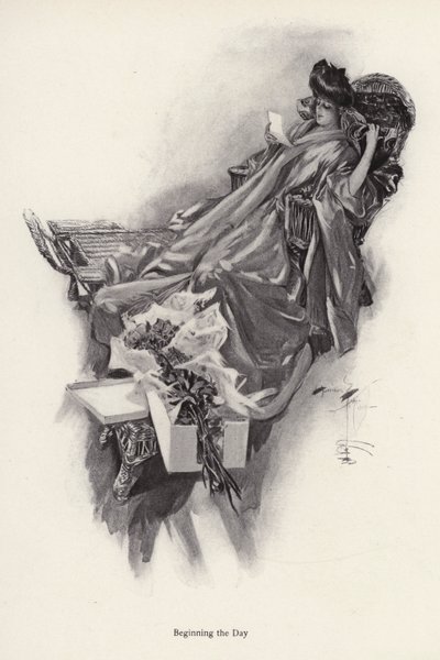 Donna che riceve un mazzo di fiori da un ammiratore da Harrison Fisher