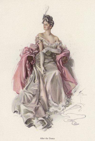 Donna che indossa un abito da sera dopo il ballo da Harrison Fisher