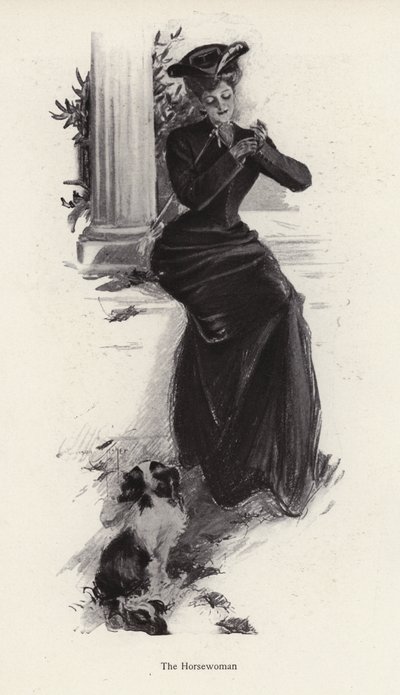 Giovane donna e il suo cane in attesa di andare a cavallo da Harrison Fisher