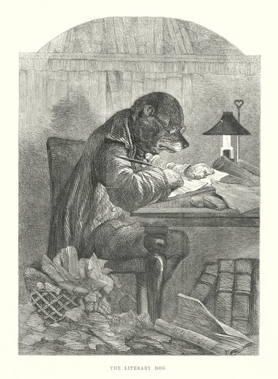 Cani divertenti: il cane letterario (incisione) da Harrison William Weir