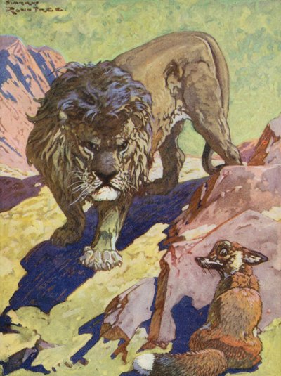 Favole di Esopo: La volpe e il leone da Harry (1878 1950) Rountree