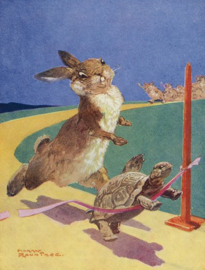 Le favole di Esopo: La lepre e la tartaruga (litografia a colori) da Harry (1878 1950) Rountree