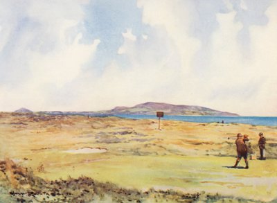Campi da golf: Dollymount, il primo tee, guardando verso Howth (litografia a colori) da Harry (1878 1950) Rountree