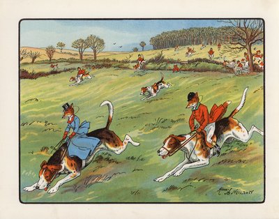 Illustrazione per La festa della volpe, o Una giornata con la caccia Topsy Turvy (litografia a colori) da Harry B Neilson