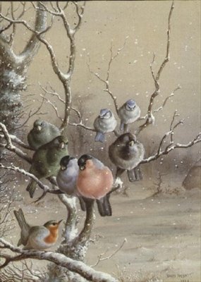 Uccelli su un ramo innevato da Harry Bright