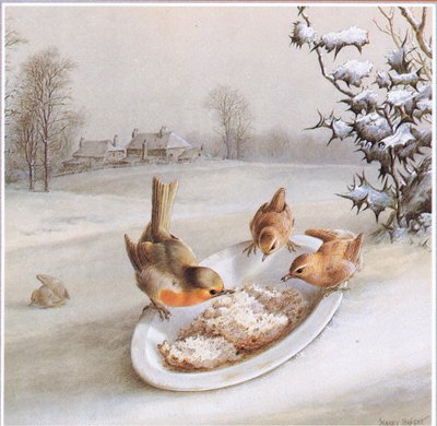 Pettirossi e scriccioli: colazione invernale, Cartolina da Harry Bright