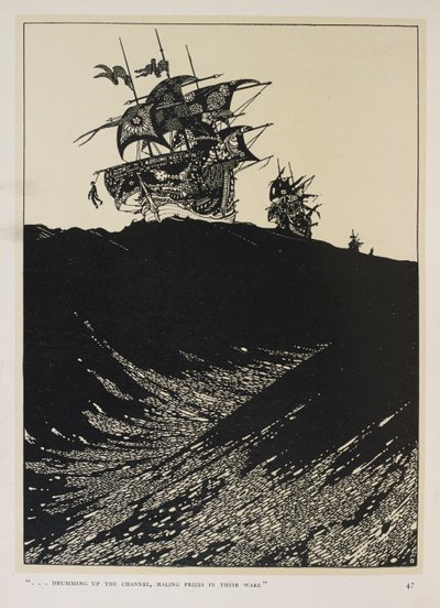 Una Ballata dei Capitani. ... tamburellando lungo il canale, trascinando premi al loro seguito da Harry Clarke