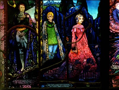 Dettaglio dalla Finestra di Ginevra che mostra The Dreamers di Lennox Robinson e Countess Cathleen di W.B. Yeats da Harry Clarke