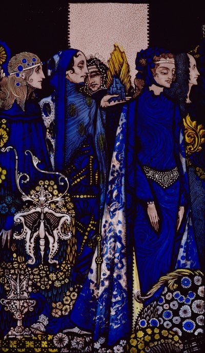 Etain, Helen, Maeve e Fand, la tenera mano dorata di Deirdre, illustrazione di Harry Clarke da 