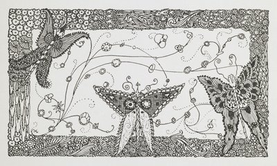 Illustrazione per la storia Riquet con il ciuffo. Un disegno di farfalla. da Harry Clarke