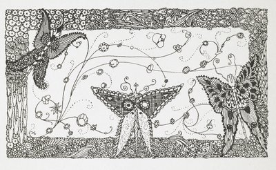 Illustrazione per la storia Il gatto con gli stivali. Un disegno di farfalla. da Harry Clarke