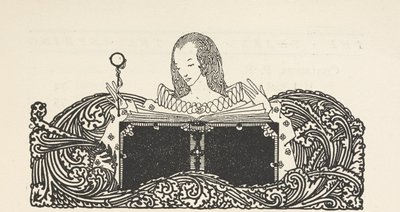 Illustrazione di una donna che legge un libro da Harry Clarke