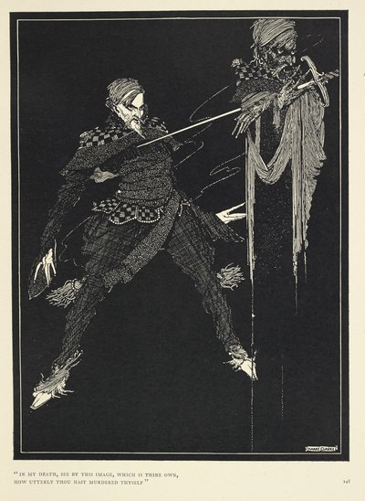 "Nella mia morte, vedi con questa immagine, che è la tua, quanto completamente ti sei ucciso". Il doppio del narratore, in "William Wilson," The Gift (1839) da Harry Clarke