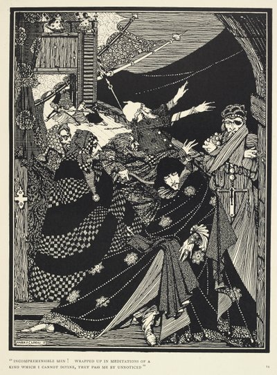 Uomini incomprensibili! Avvolti in meditazioni di un tipo che non posso intuire, mi passano accanto inosservati (illustrazione) da Harry Clarke