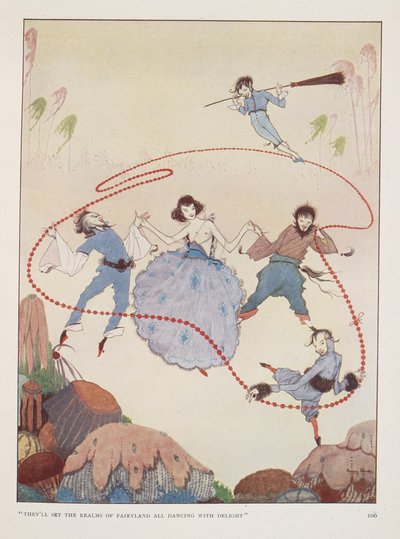 Faranno ballare di gioia i regni della terra delle fate. Illustrazione per Alms in autumn di Rose Fyleman. Figure che danzano nell