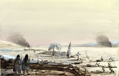 Il cimitero di Kinburn (Ucraina, Russia) 1855. La HMS Tribune taglia le acque ghiacciate del Dnepr. Dipinto del Vice Ammiraglio Harry Edmund Edgell (1809-1876), acquerello 1855. da Harry Edmond Edgell