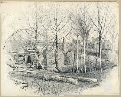 Disegno, aspetto attuale del mulino di Gaines, guardando verso est, 1885 da Harry Fenn