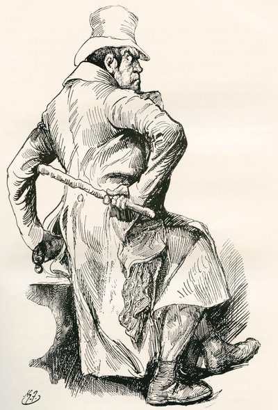 Bill Sikes. Illustrazione di Harry Furniss per il romanzo di Charles Dickens Oliver Twist, dalla The Testimonial Edition, pubblicata nel 1910. da Harry Furniss