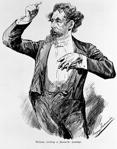 Dickens che recita il suo passaggio preferito, anni 1900 da Harry Furniss